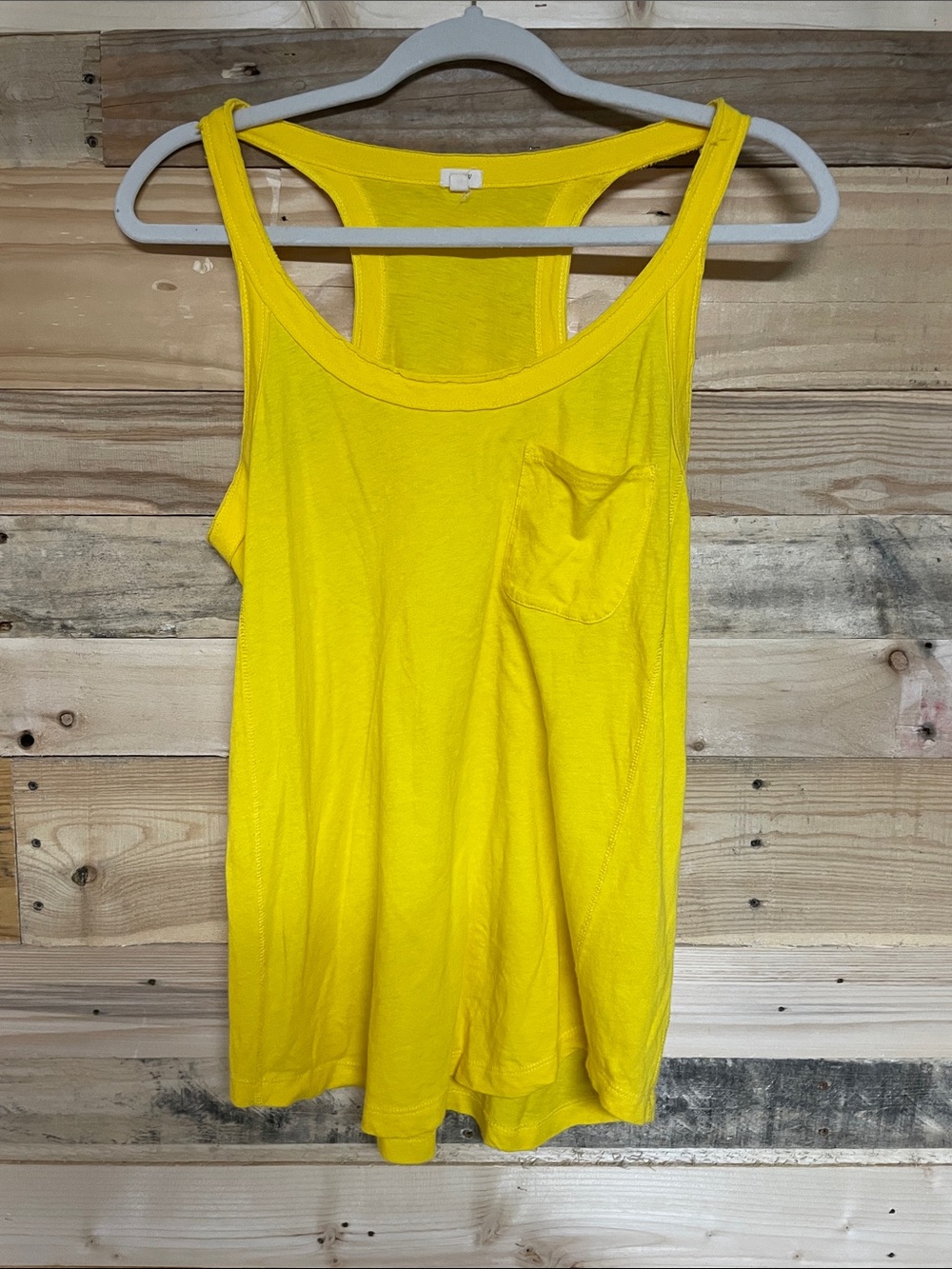 J. Crew Size S Yellow Razor Back Tank Top With Cute Little Pocket And Raw Hem